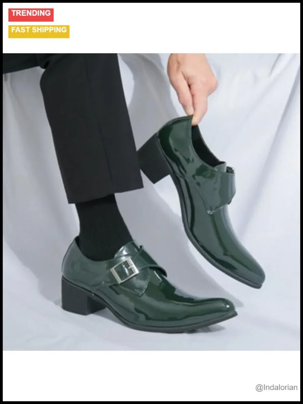 Patent Leather Chunky Heel Monk Strap Loafers Pointed Toe Dress Shoes Men's